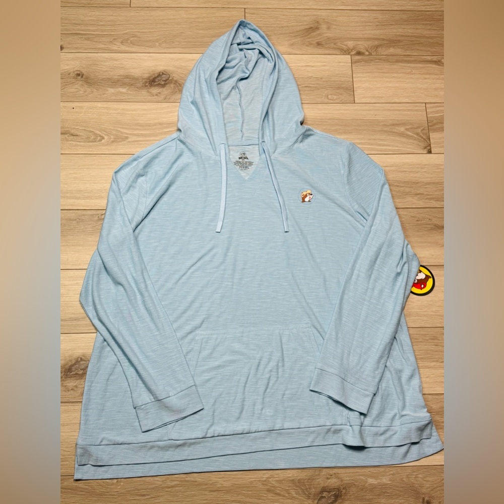 Buc-ee's Women's, Buc Baja Solid, baby blue lightweight hoodie Sz 2XL